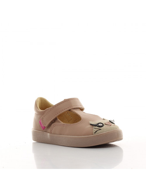 Mrugala Tola with Cat - Pink Children's Ballerinas in Natural Leather