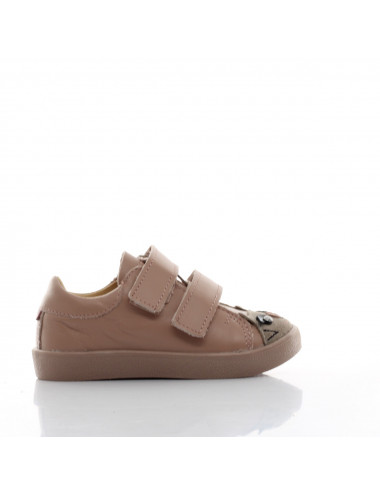 Mrugala Poppies with Cat - Pink Children's Natural Leather Sneakers