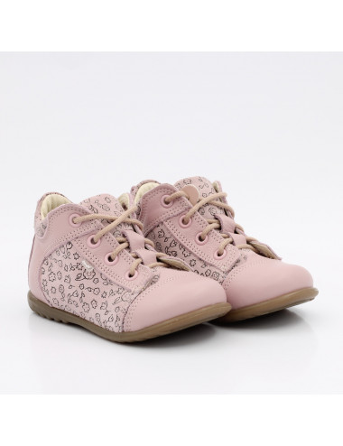 Emel Annuals Boston - Pink Children's Shoes with Flowers, Leather.