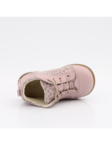 Emel Roczki Boston - Różowe Buty dla Dzieci z Kwiatkami, Skórzane