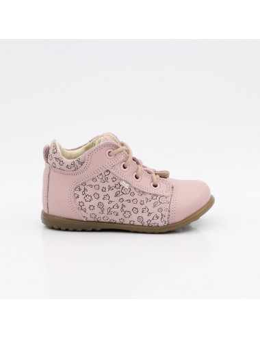 Emel Roczki Boston - Różowe Buty dla Dzieci z Kwiatkami, Skórzane