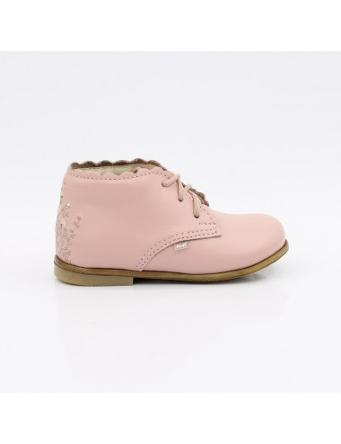Emel Annuals Florence - Pink Leather Children's Shoes with Embroidery, Elast