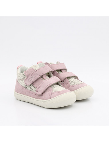 Children's Natural Leather Sneakers - Pink and White